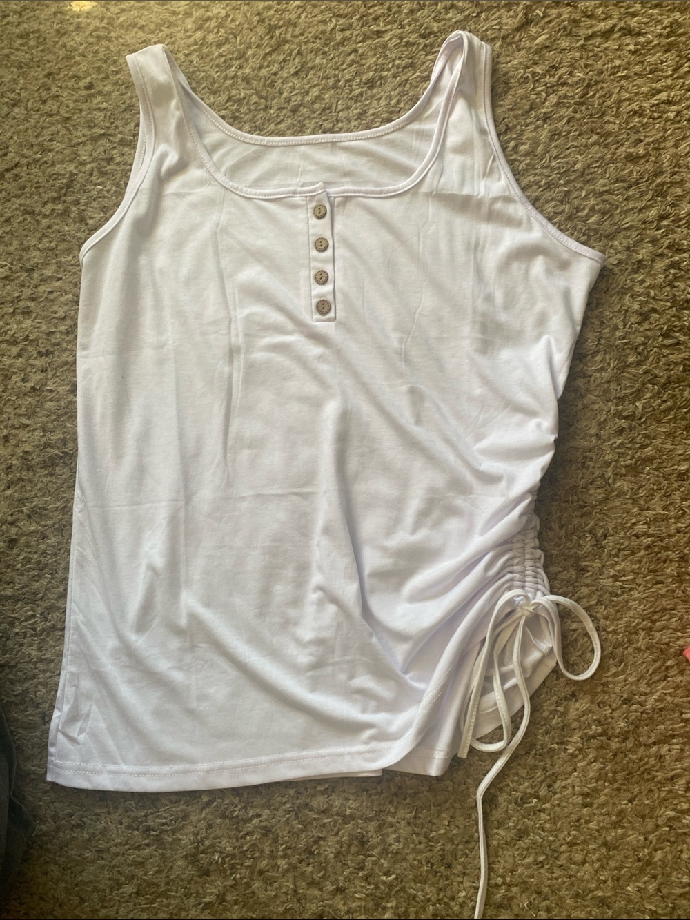 Amazon White Scoop Neck Tank with Side Ruched Tie NWOT